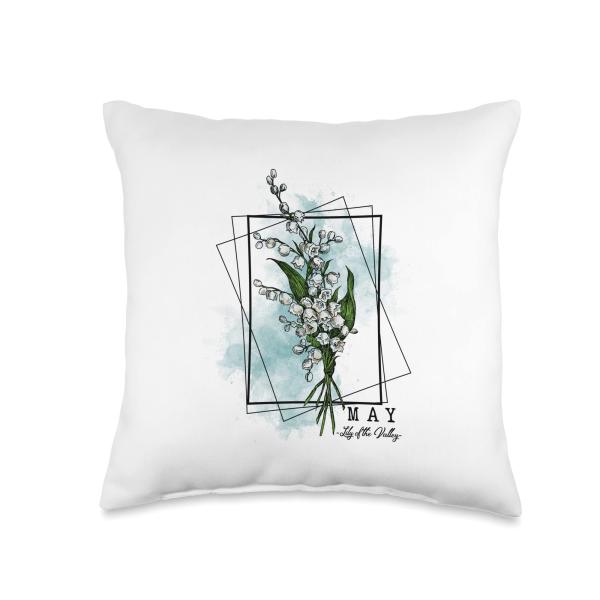 Birth Month Flower Born in May Lily of the Valley Flowers Throw Pillow