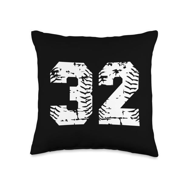 Sports Legendz 32 Softball Baseball Jersey Grunge Lucky Number Throw Pillow, 16x16