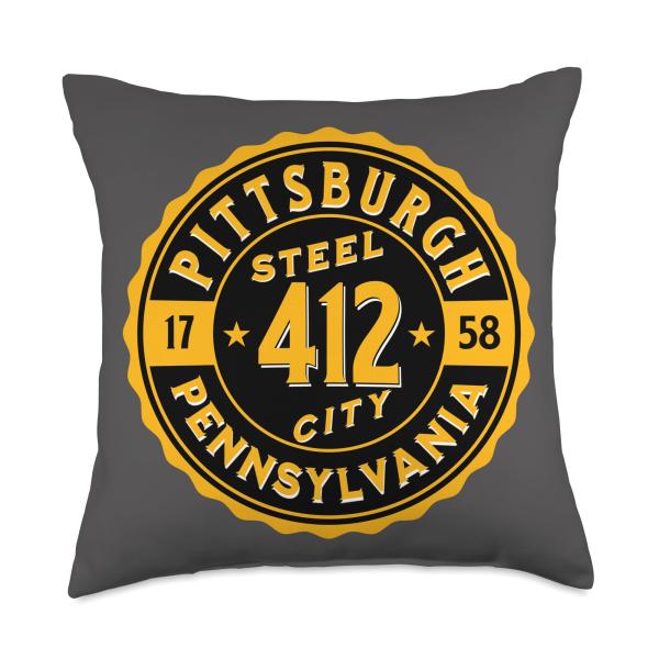 Pittsburgh 412 Pennsylvania Steel City Home Vintage Throw Pillow