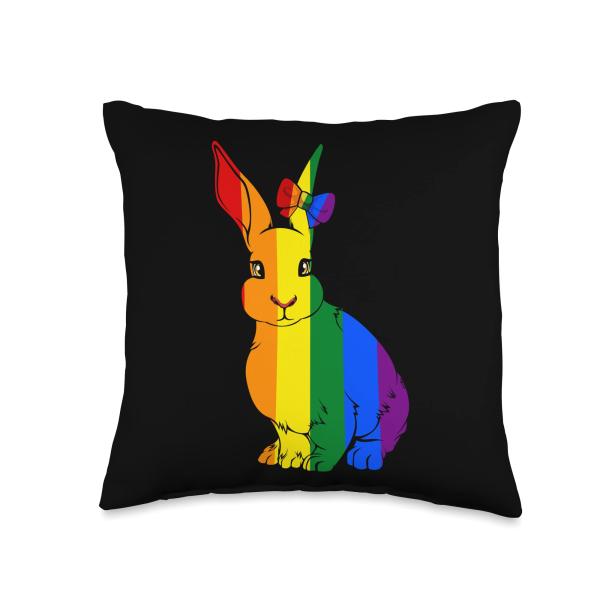 Easter Bunny LGBT-Q Cute Rabbit Gay Pride Rainbow Flag Throw Pillow