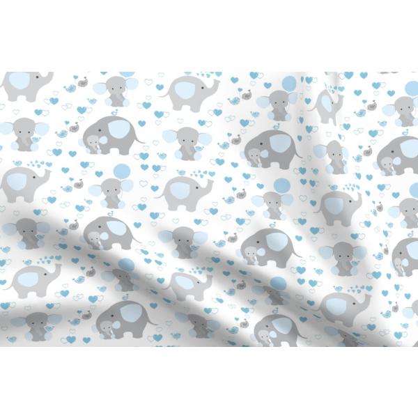 Spoonflower Fabric - Safari Nursery Elephants Baby Boy Blue Hearts Gray White Newborn Printed on Petal Signature Cotton Fabric by the Yard - Sewing Qu