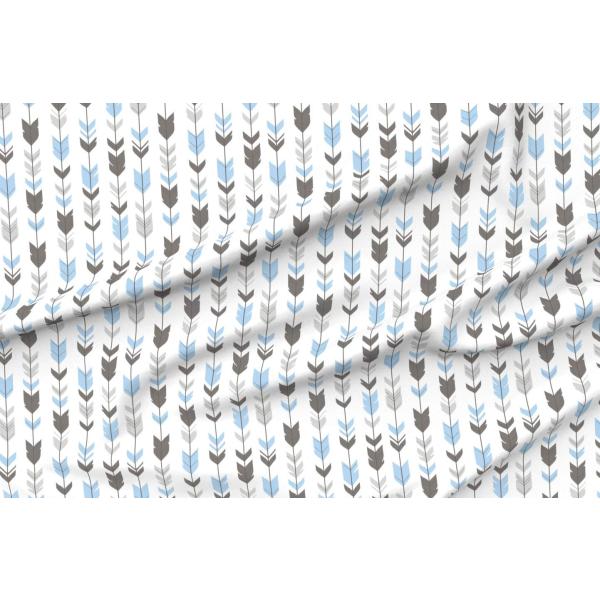 Spoonflower Fabric - Boho Tribal Gray Baby Blue Feathers Newborn Nursery Vertical Stripe Printed on Petal Signature Cotton Fabric by the Yard - Sewing