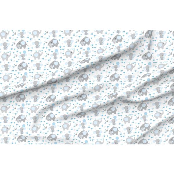 Spoonflower Fabric - Safari Nursery Elephants Baby Boy Blue Hearts Gray White Newborn Printed on Petal Signature Cotton Fabric by the Yard - Sewing Qu