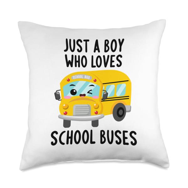 Just A Boy Who Loves School Buses - Boys Kids Toddlers Throw Pillow