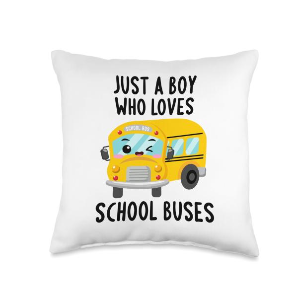 Just A Boy Who Loves School Buses - Boys Kids Toddlers Throw Pillow
