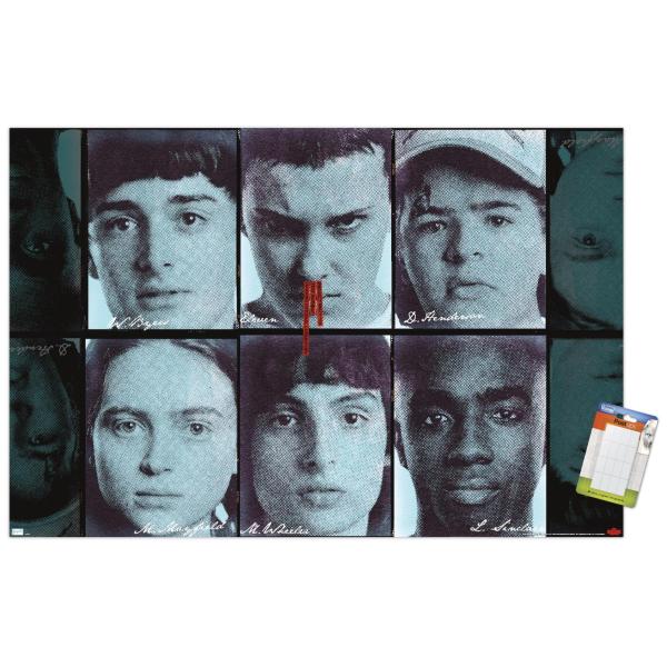 Trends International Netflix Stranger Things: Season 4 - Group Faces Wall Poster, 14.725" x 22.375", Premium Poster ＆ Mount Bundle