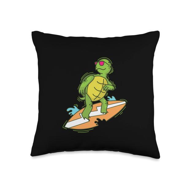 Turtle Surfing Reptiles Water Back Cover Throw Pillow