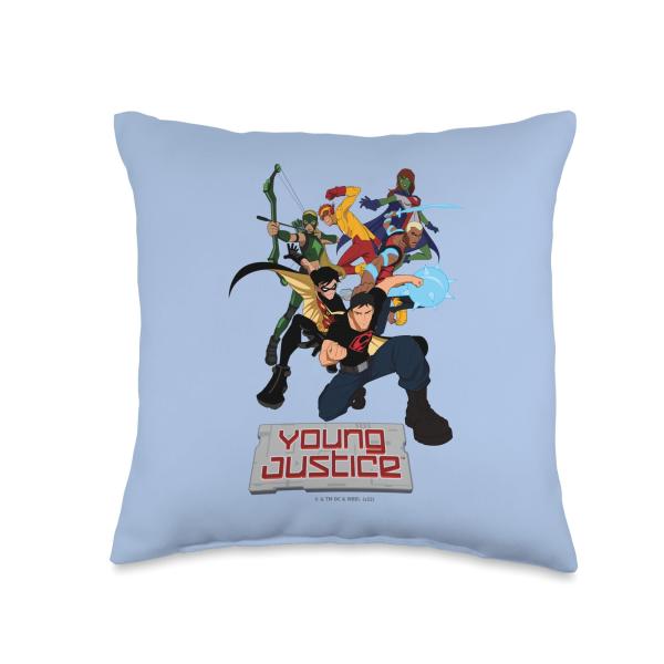 Young Justice Superboy, Robin, Aqualad, Artemis, Kid Flash Throw Pillow