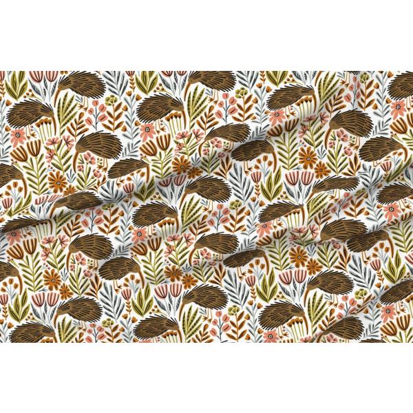 Spoonflower Fabric - Northern Brown Kiwi Bird Flowers Birds Garden Printed on Cotton Poplin Fabric by The Yard - Sewing Shirting Quilting Dresses Appa