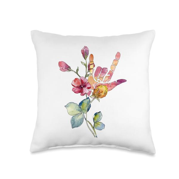 Deaf Pride ASL Teacher Floral ILY Love Sign Language Throw Pillow