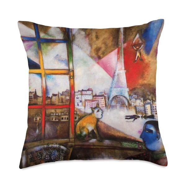 Paris Through the Window Marc Chagall | City of Lights Throw Pillow