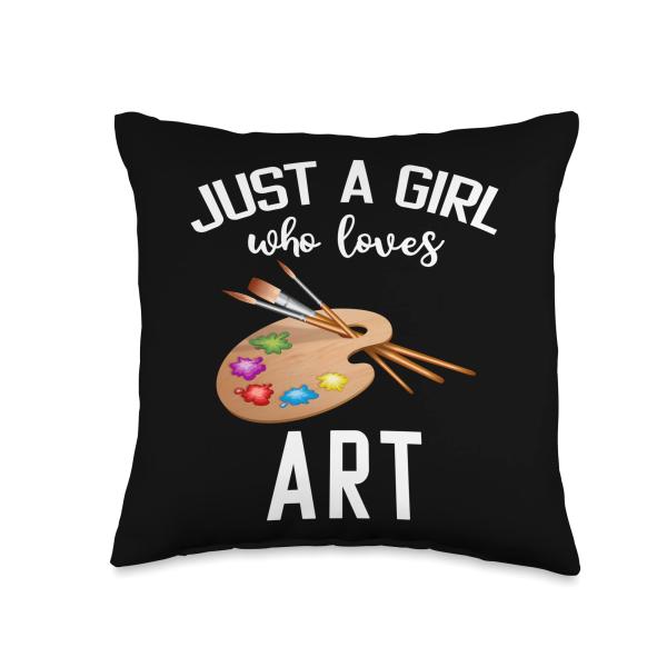 Just A Girl Who Loves Art Artist Paint Palette Brush Graphic Throw Pillow