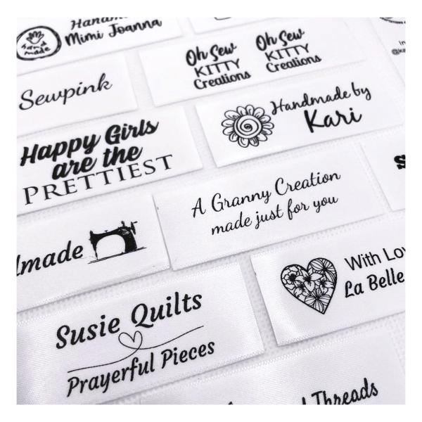 Design Your Own - Non-Fraying Quality Custom Printed Satin Fabric Labels Jennifer's Jewels Brand Made in USA Sew On for Branding, Crafts, Clothing, Co