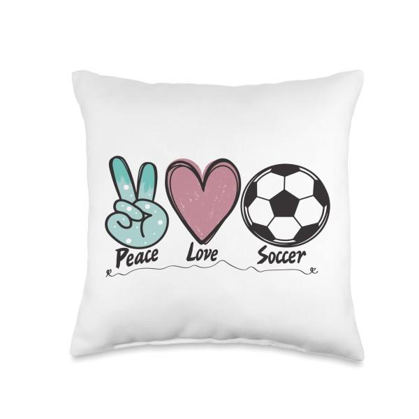 Peace Love Soccer Cute Soccer Lover Football Sports Girls Throw Pillow