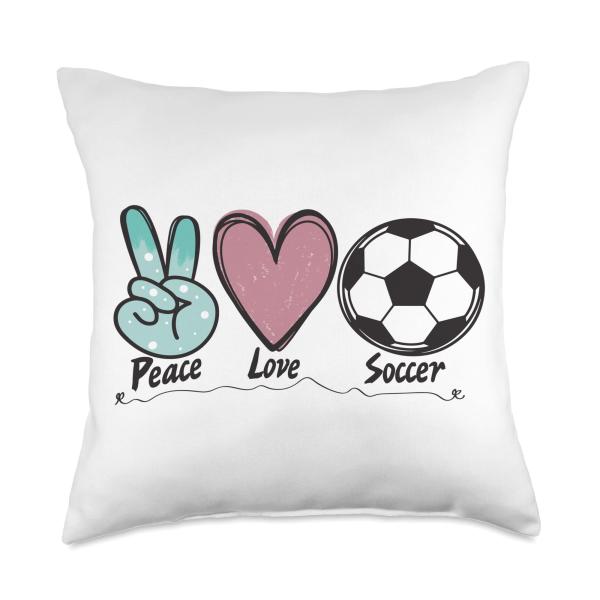 Peace Love Soccer Cute Soccer Lover Football Sports Girls Throw Pillow