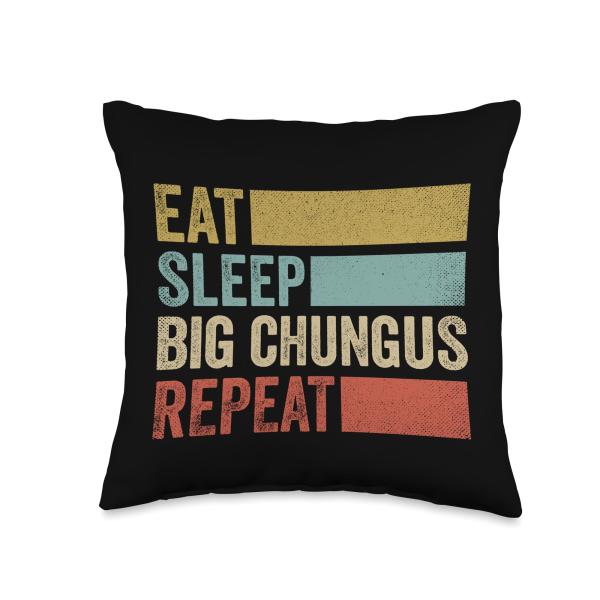 Retro Eat Sleep Big Chungus Repeat Funny Meme Big Chungus Throw Pillow