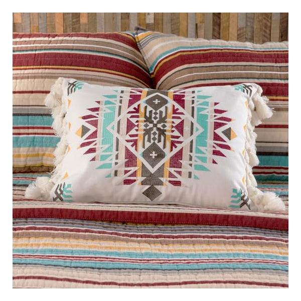 Branbury Western Saddle Stripe (Accent Pillow)-Aztec Embroidered Fringe Pillow (14x18in.)-Cotton