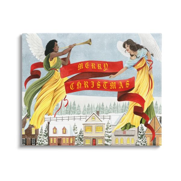 Stupell Industries Herald Angels Christmas Banner Above Wintery Town, Design by Grace Popp