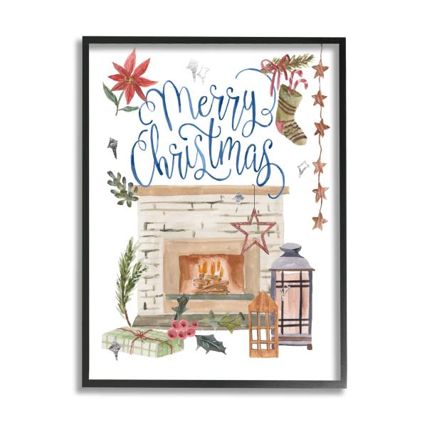 Stupell Industries Warm Winter Fireplace Christmas Holly Motif Sentiment, Design by Melissa Wang