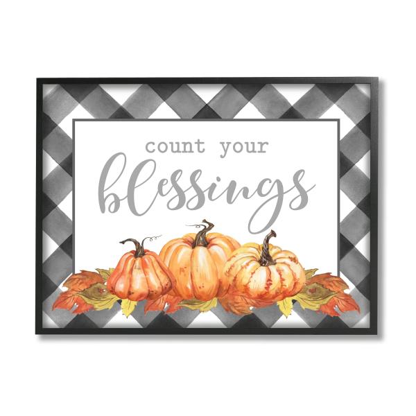 Stupell Industries Count Your Blessings Autumn Sentiment Tartan Pumpkin Pattern, Design by Lettered and Lined