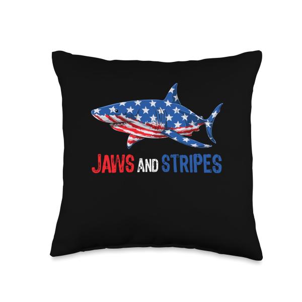 Patriotic Shark American Flag USA 4th Of July Men Women Throw Pillow