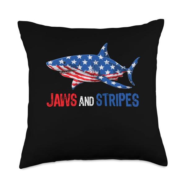Patriotic Shark American Flag USA 4th Of July Men Women Throw Pillow