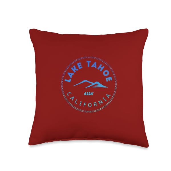 Lake Tahoe California Retro Mountain Throw Pillow