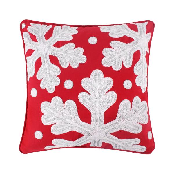 Levtex Home - Red Velvet Border - Decorative Pillow (18X18in.) - Snowflake - Red and White