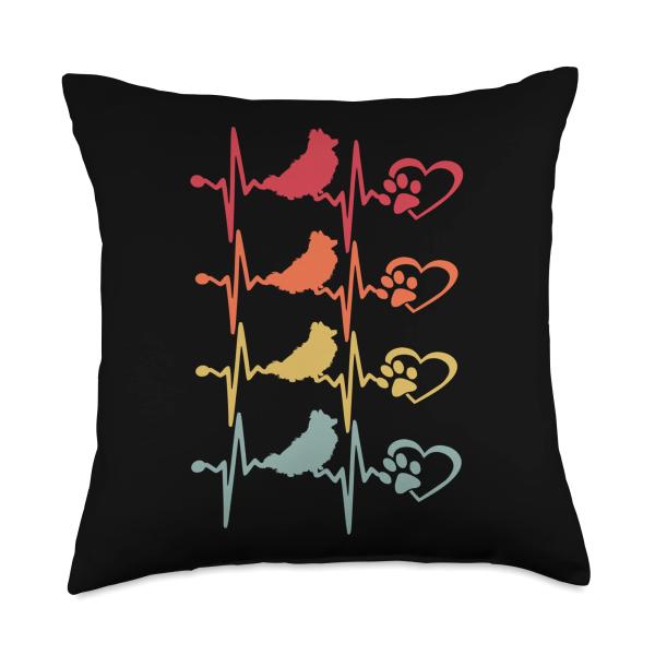 Vintage Pomeranian Dog Heartbeat Paw Love Funny Puppy Lover Throw Pillow