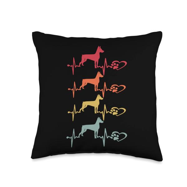 Vintage Miniature Pinscher Dog Heartbeat Paw Puppy Lover Throw Pillow