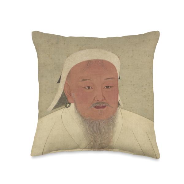 Vintage Genghis Khan Painting Portrait - 14th Century Throw Pillow