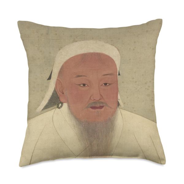 Vintage Genghis Khan Painting Portrait - 14th Century Throw Pillow