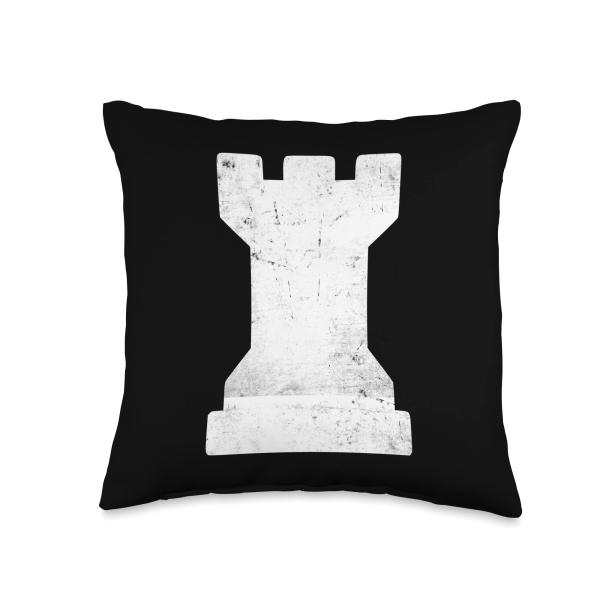 Distressed Chess Piece White Rook White Chess Castle Throw Pillow