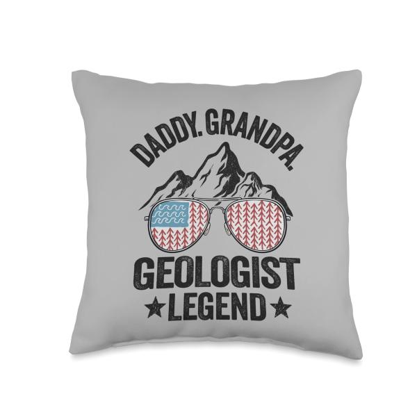 Daddy Grandpa Geologist Legend American Flag Rock Collecting Throw Pillow