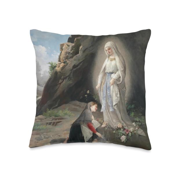 Our Lady of Lourdes St Bernadette Immaculate Mary Catholic Throw Pillow