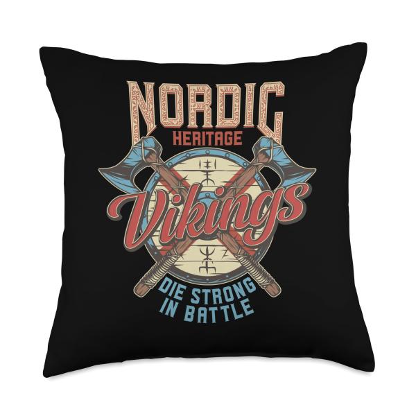 Nordic Heritage Vikings Die Strong In Battle Throw Pillow