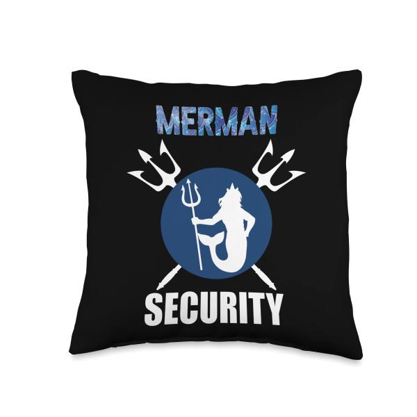 Merman Mermaid Security Mer-Beard Merman Men Mermaid Tail Throw Pillow