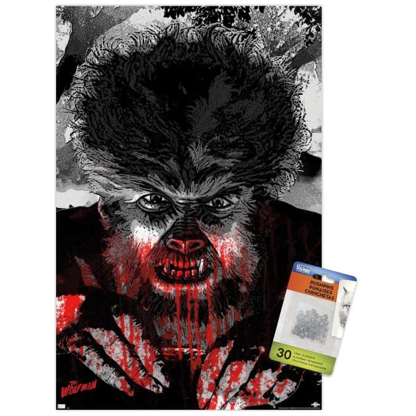 Trends International The Wolf Man - Autumn Moon Wall Poster, 14.725" x 22.375", Premium Poster ＆ Push Pin Bundle