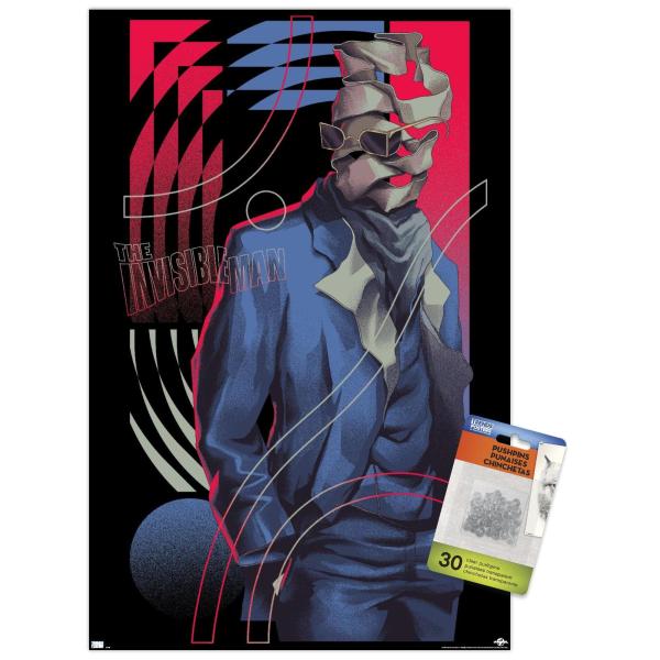 Trends International The Invisible Man - Illustration Wall Poster, 14.725" x 22.375", Premium Poster ＆ Push Pin Bundle