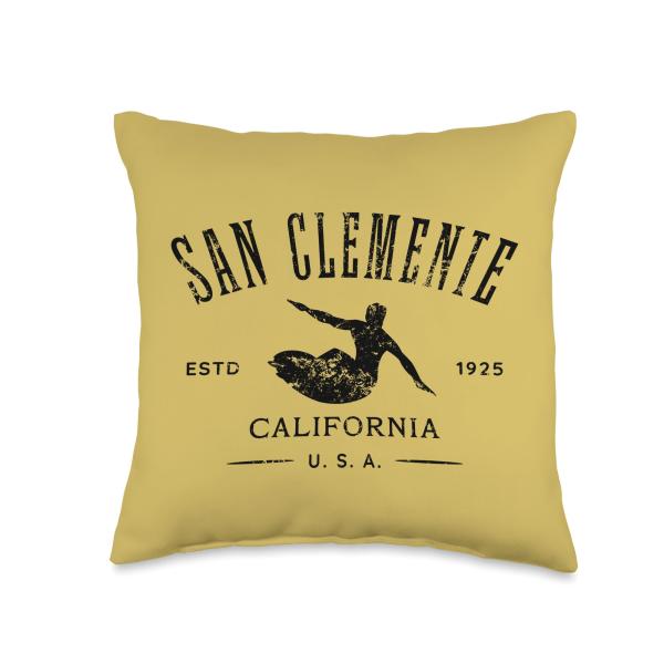 San Clemente California Surf Distressed Design Throw Pillow