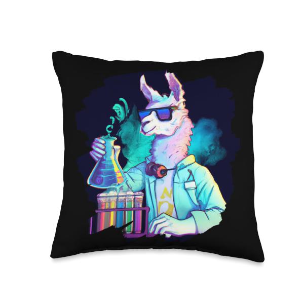 Llama Mad Scientist Mixing Chemicals Chemistry Lab Science Throw Pillow