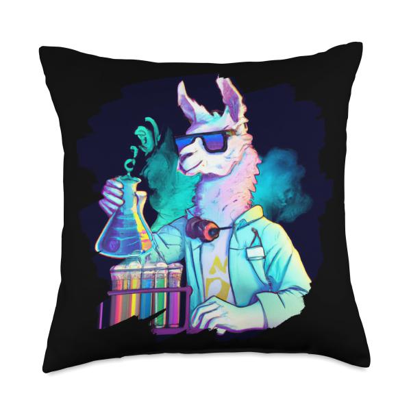 Llama Mad Scientist Mixing Chemicals Chemistry Lab Science Throw Pillow