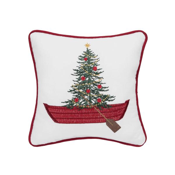 C＆F Home Christmas Tree Row Boat Deck The Hulls Small Petite Mini Accent Pillow 10" x 10" Xmas Festive Winter Holidays Lakehouse Cabin Home Living Ro