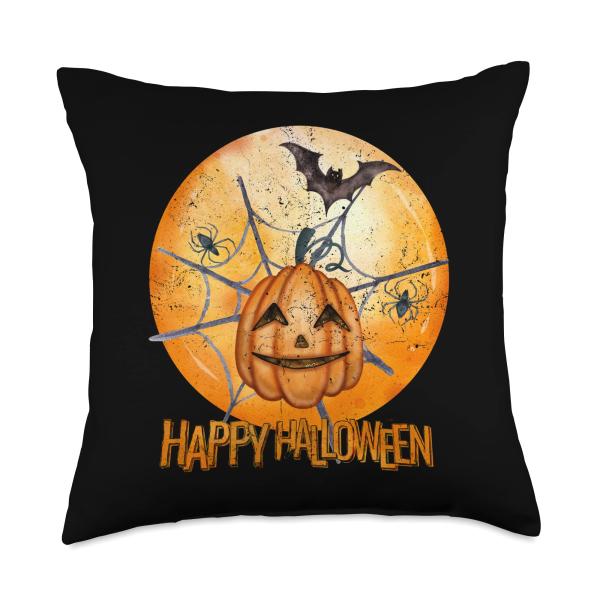 Full Moon Jack O Lantern Happy Halloween Throw Pillow