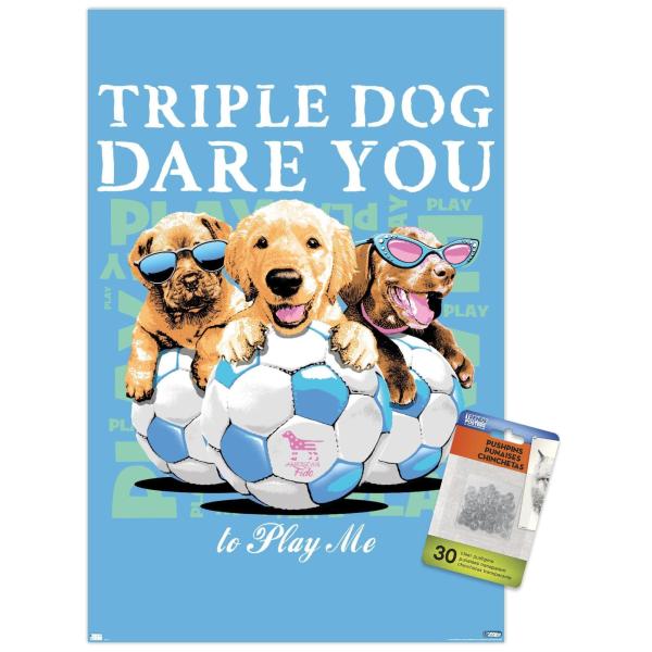 Trends International Jim Baldwin - Triple Dog Dare You Wall Poster, 14.725" x 22.375", Premium Poster ＆ Push Pin Bundle