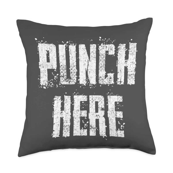 Funny Gag Gift Anti-Stress Punch Here Stress Relieving Throw Pillow