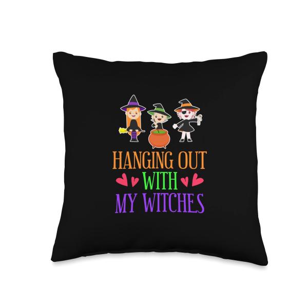 Witch Halloween Shirt - Hanging Out With My Witches Throw Pillow