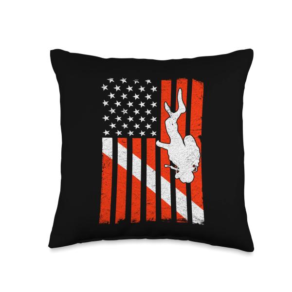 Scuba Diving Accessories ＆ Scuba Diving Gifts Men Vintage American Diver US Flag Scuba Diving Throw Pillow, 16x16