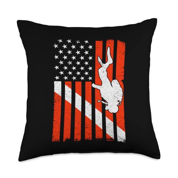 Scuba Diving Accessories ＆ Scuba Diving Gifts Men Vintage American Diver US Flag Scuba Diving Throw Pillow, 18x18