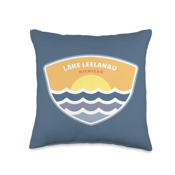Lake Leelanau Michigan MI Sunset Vacation Souvenir Throw Pillow